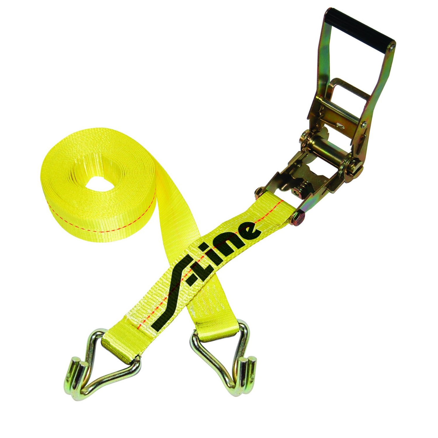 S-Line Ratchet Strap Tie Down with Long Wide Handle and J-Hooks